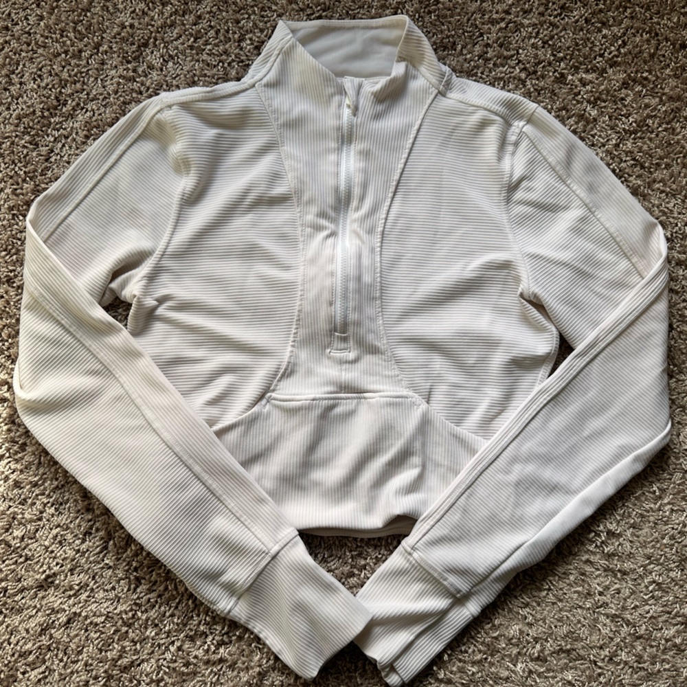 White Ribbed Long Sleeve Top